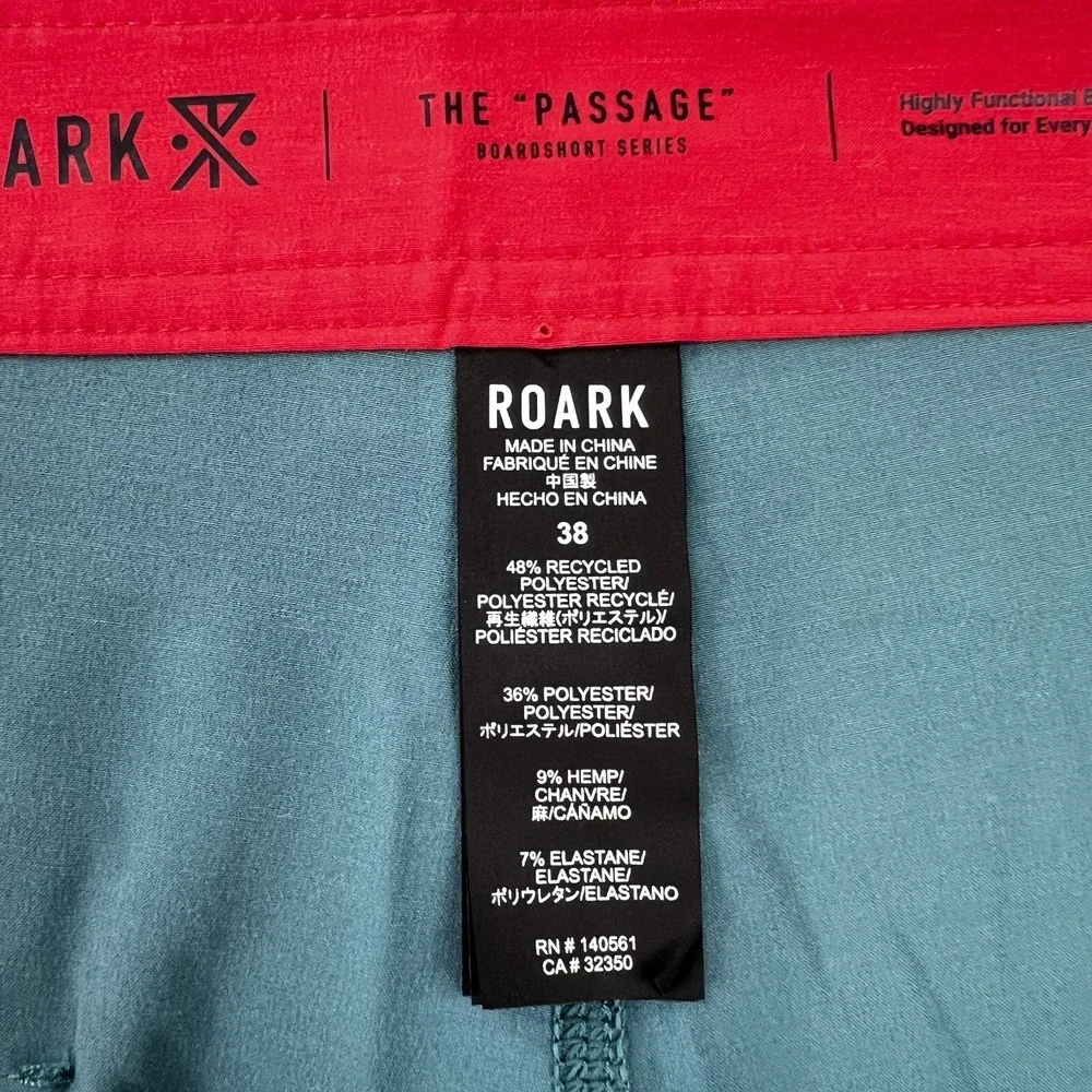 Roark The Passage Boardshorts Mens 38‎ Teal Red Hemp Blend Geometric Surf Swim